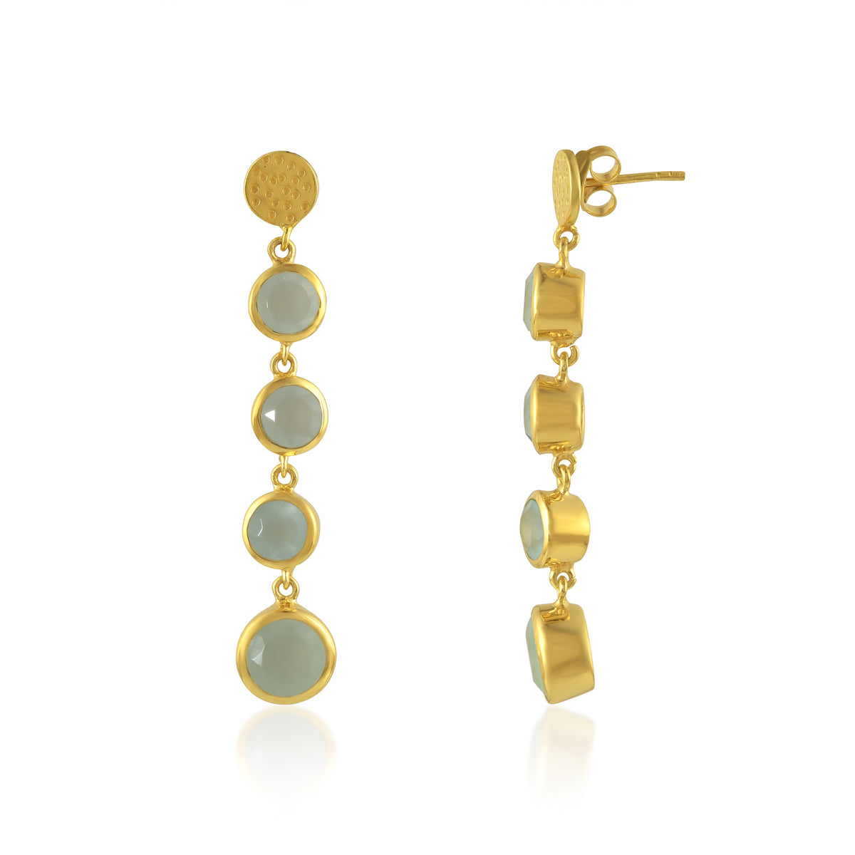 Earrings 4 Gemstones  Chalcedone - 47mm - Gold Plated