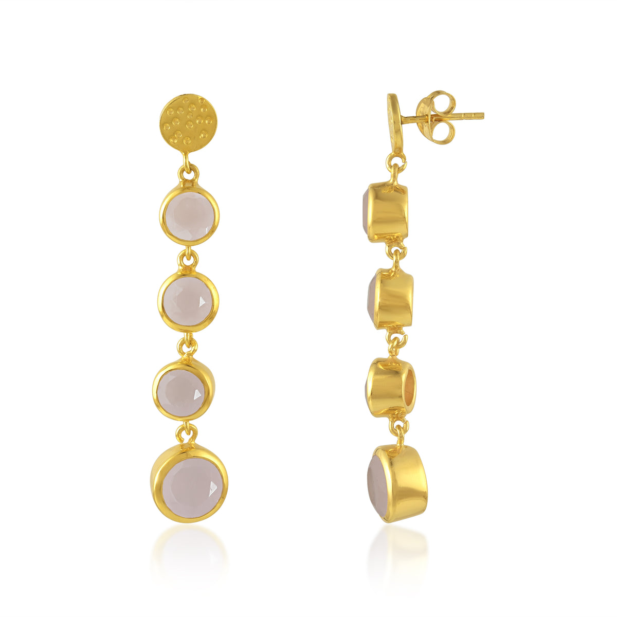 Earrings 4 Gemstones  Quartz- Gold Plated