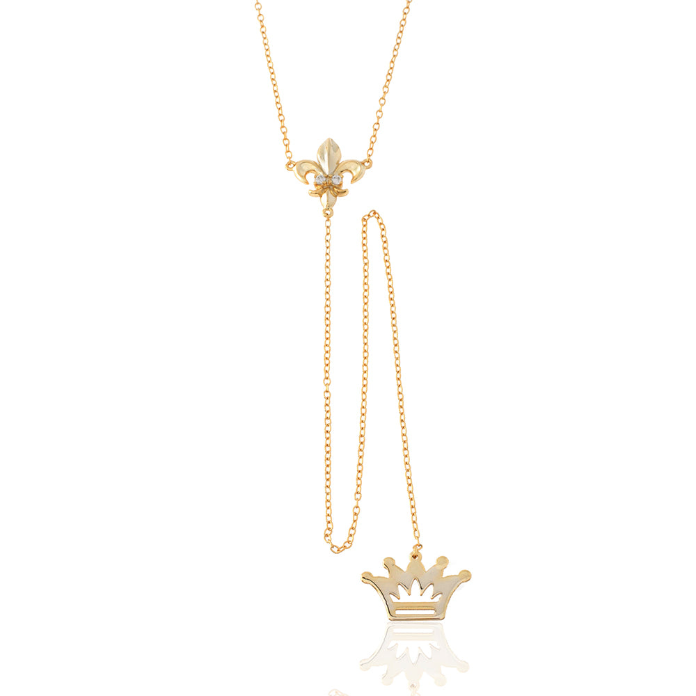 Fleur de Lis and Crown -Zirconia Necklace
