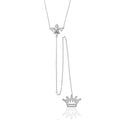 Fleur de Lis and Crown - Zirconia Necklace -51+18cm - Rhodium Silver
