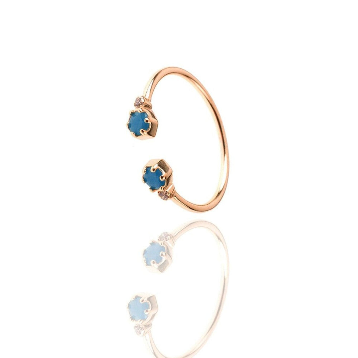 Open Zirconia Ring  - Gold Plated Silver - Turquoise
