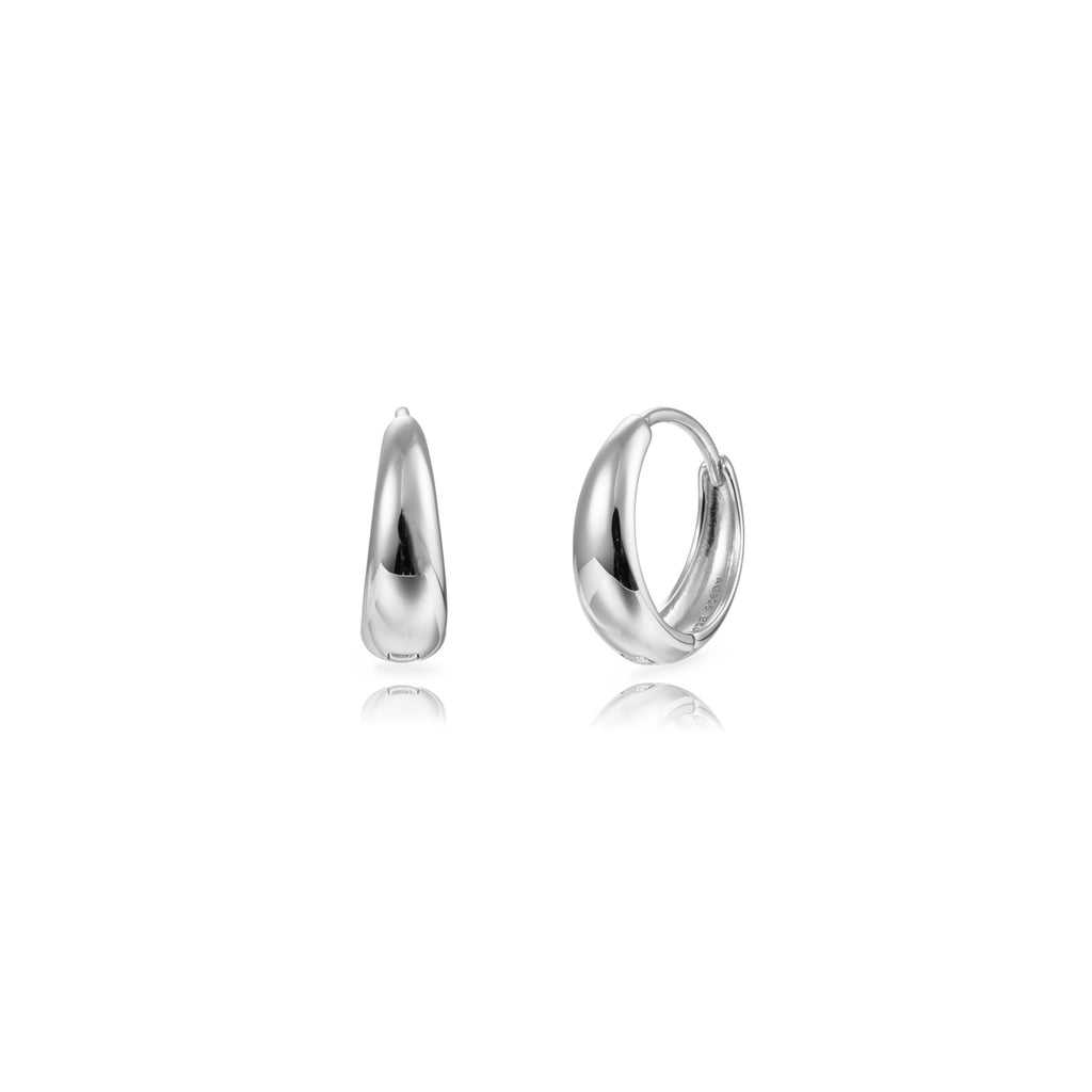 Oval Hoop Earrings -  13 mm - Rhodium Silver