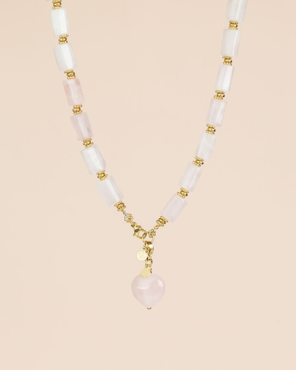 Neckless Rose quartz large gems with Heart pendant
