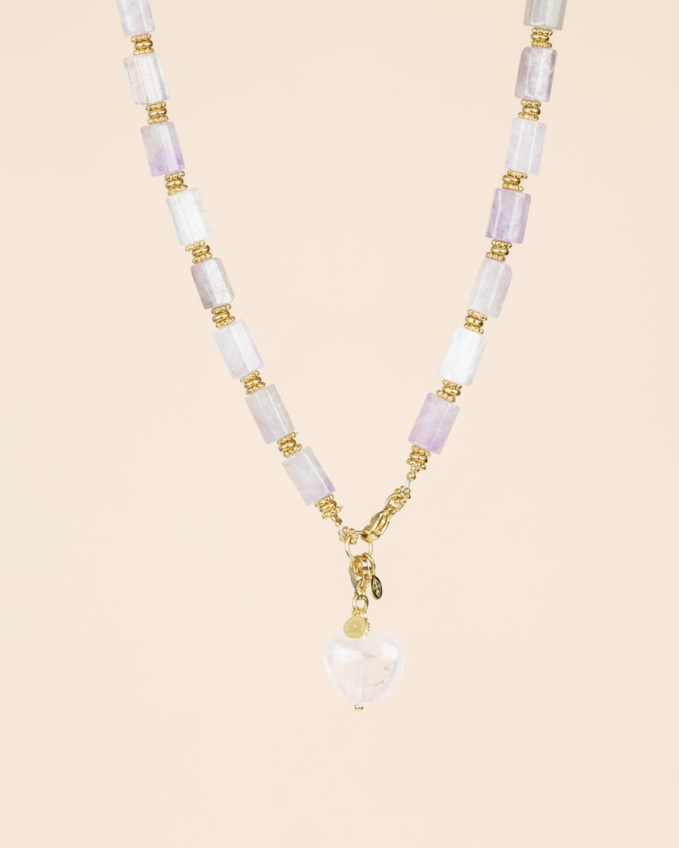 Neckless Amethyst large gems with Heart pendant