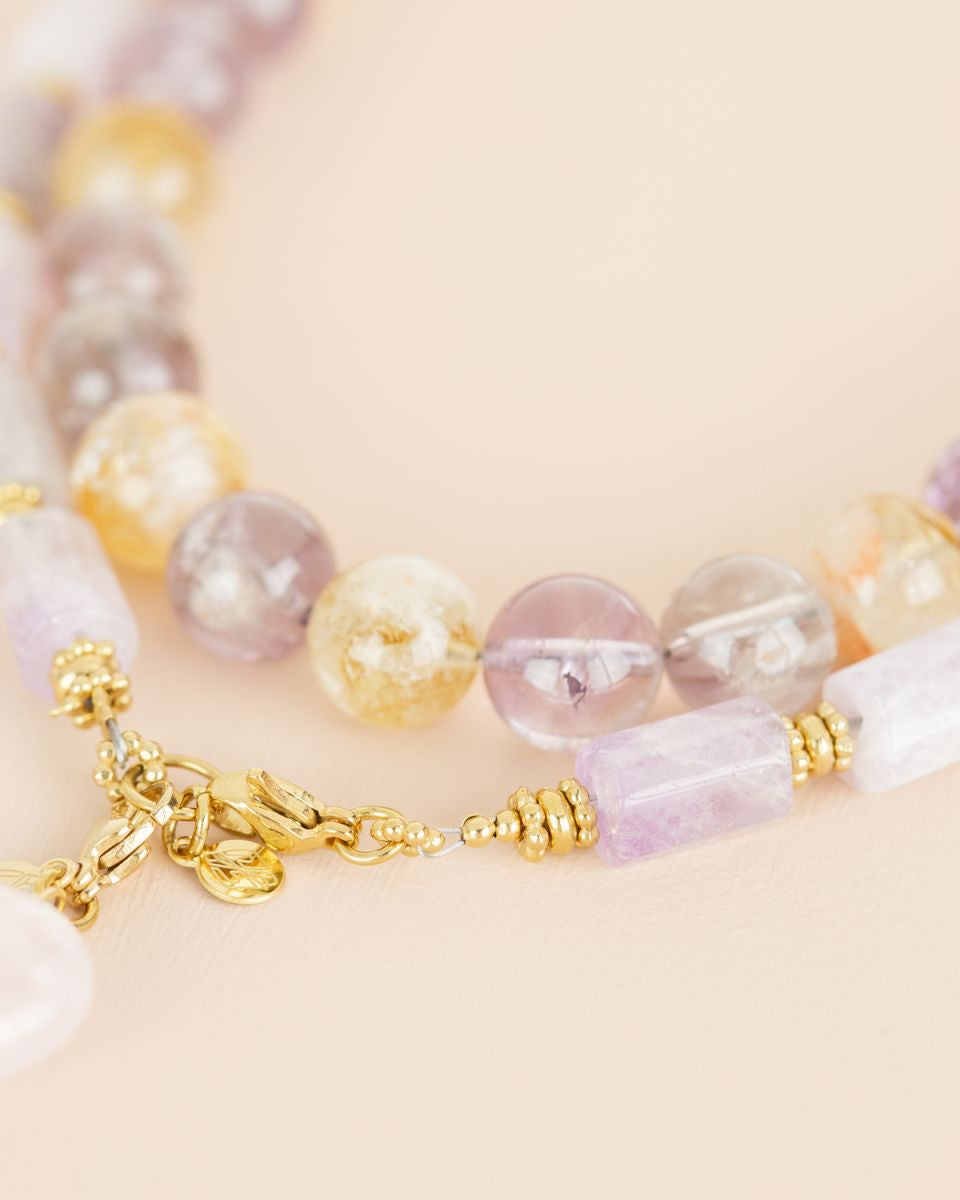 Neckless Amethyst large gems with Heart pendant