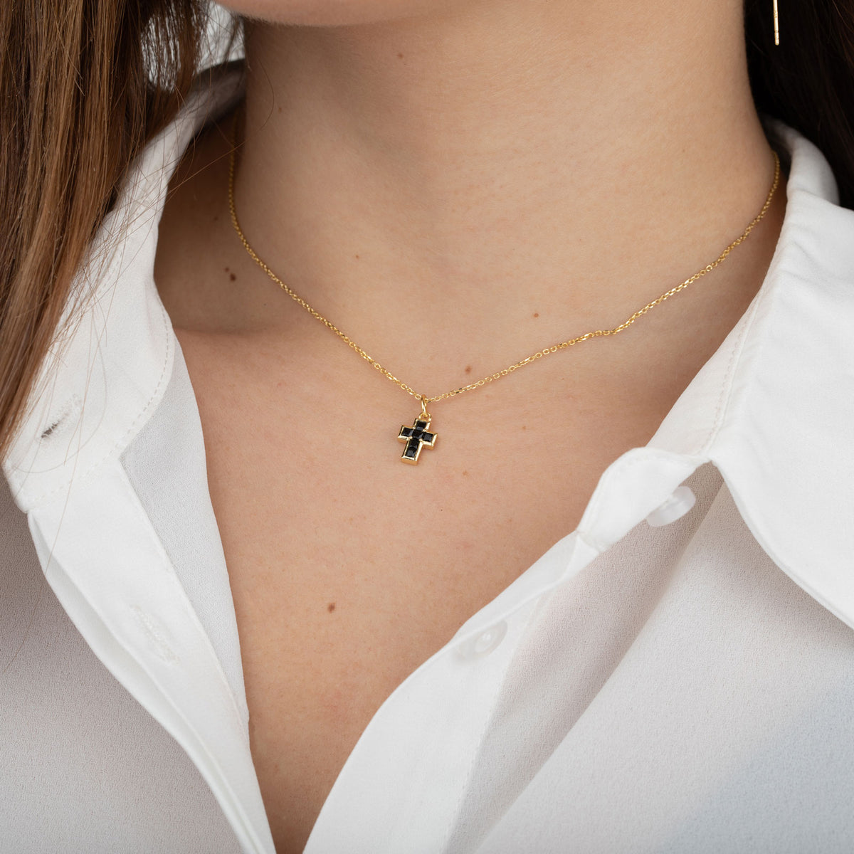 Cross Necklac- Zirconia Multicolor -  Silver Gold Plated