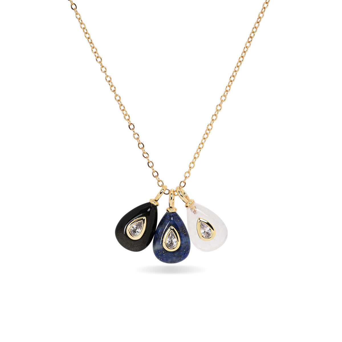 Teardrop  Necklace – White Quartz  or Lapis Lazuli or Golden Obsidian