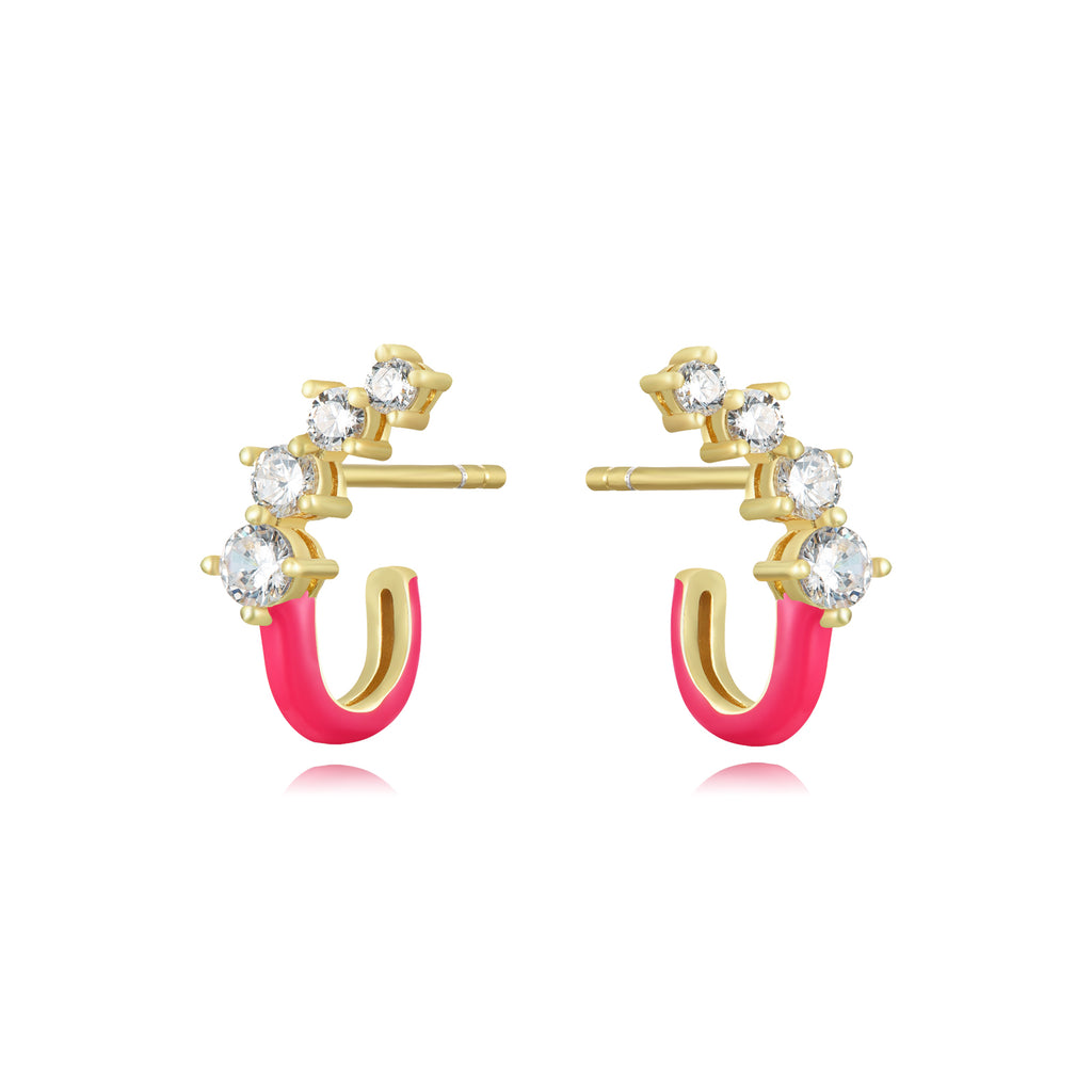 Hoop Earrings - Enamel  - White Zirconia - Gold plated