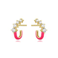 Hoop Earrings - Enamel  - White Zirconia - Gold plated