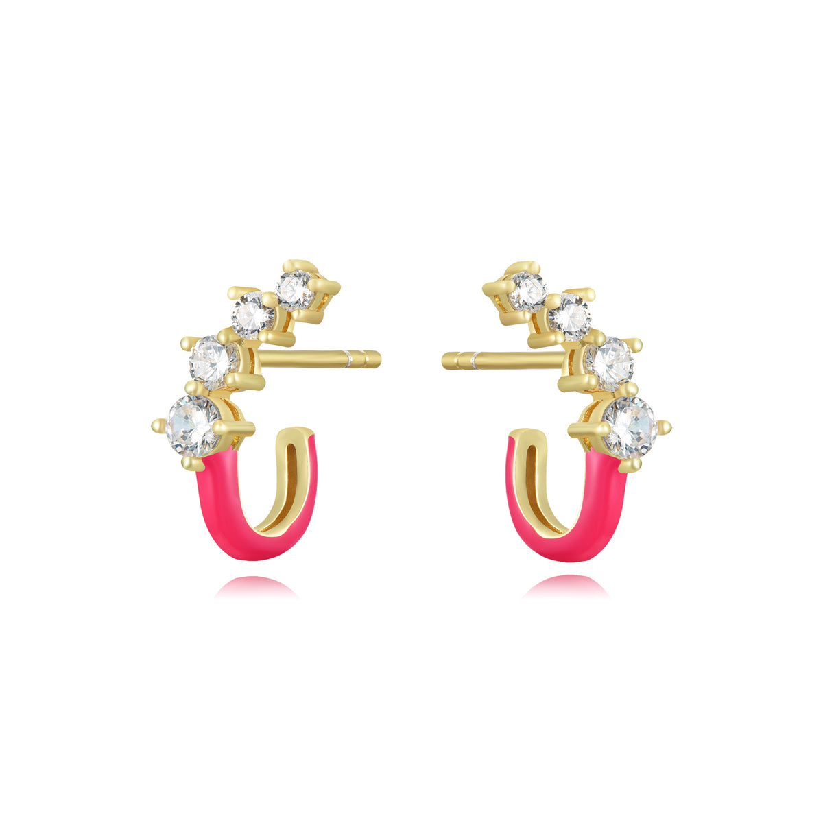 Hoop Earrings - Enamel  - White Zirconia - Gold plated