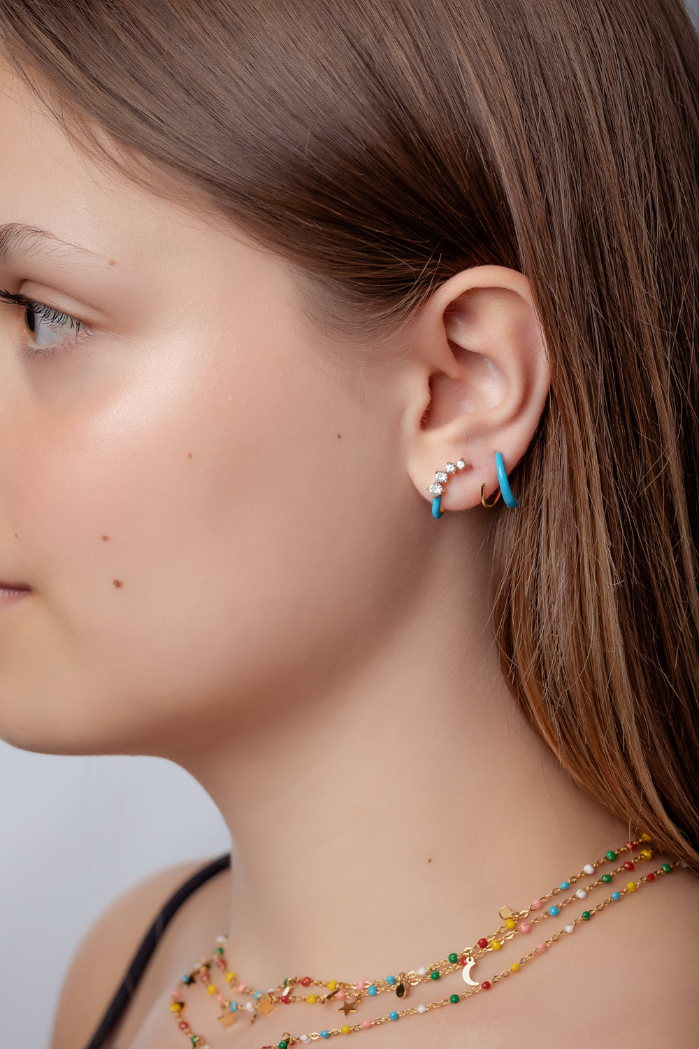 Hoop Earrings - Enamel  - White Zirconia - Gold plated