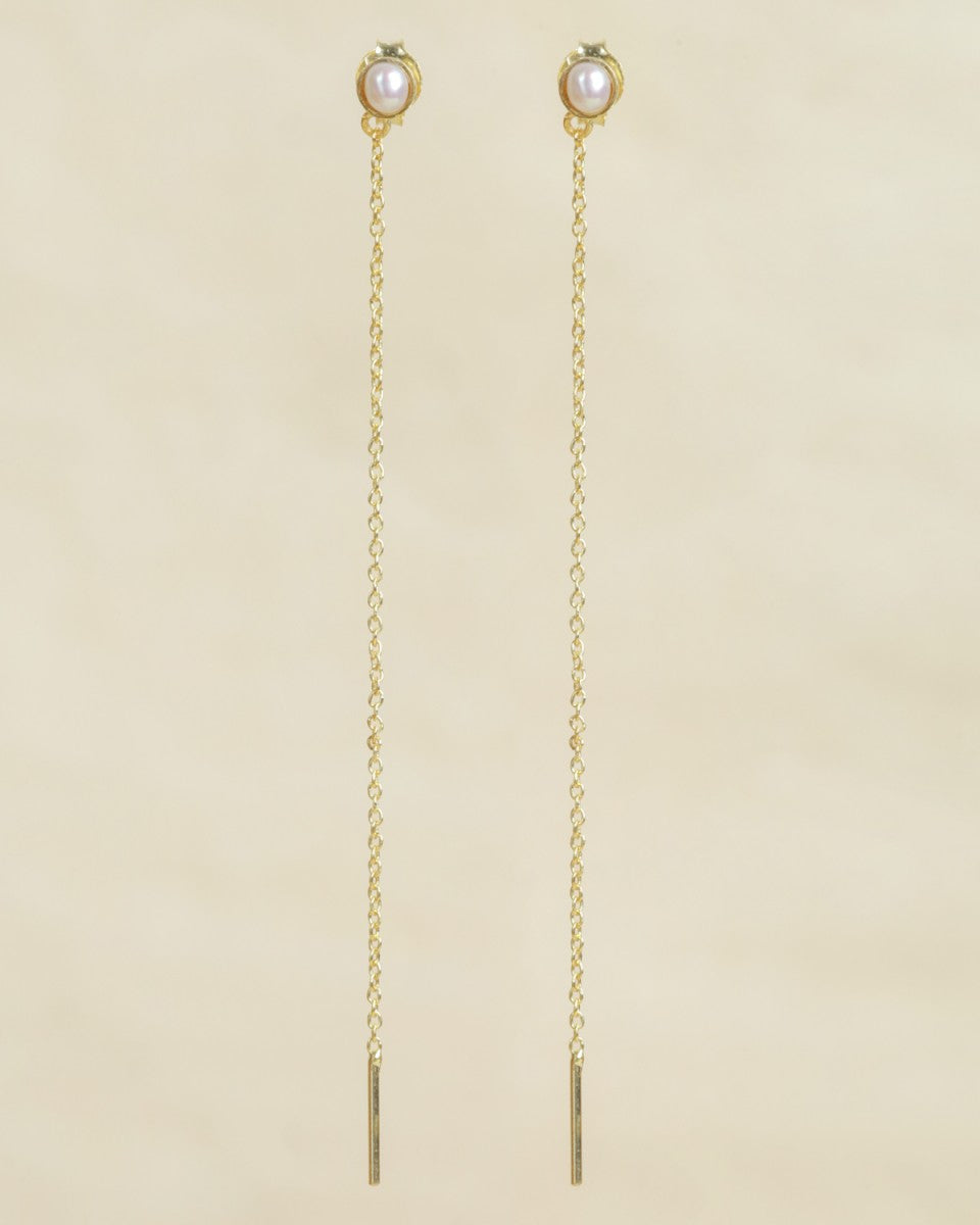 Earring Q’ero pearl 3mm round 7cm chain