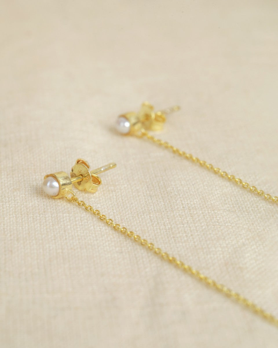 Earring Q’ero pearl 3mm round 7cm chain