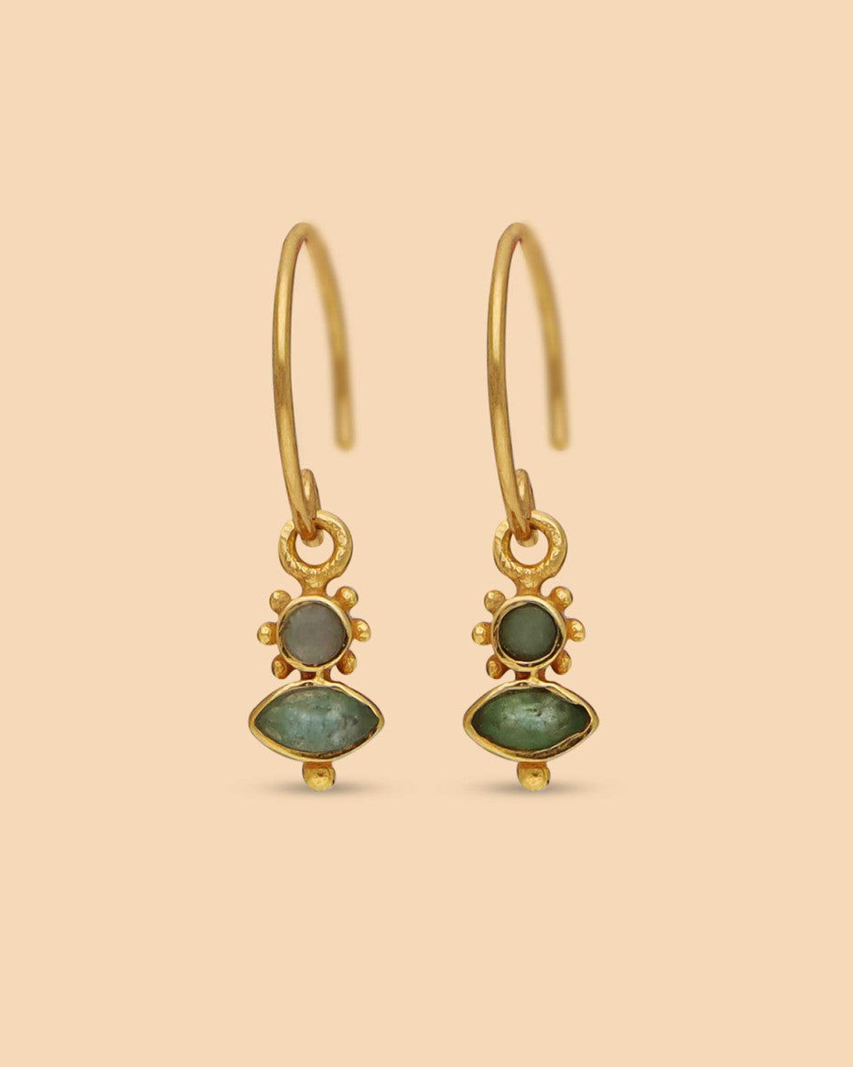 Earring Bernie hanging nefrite and amazonite
