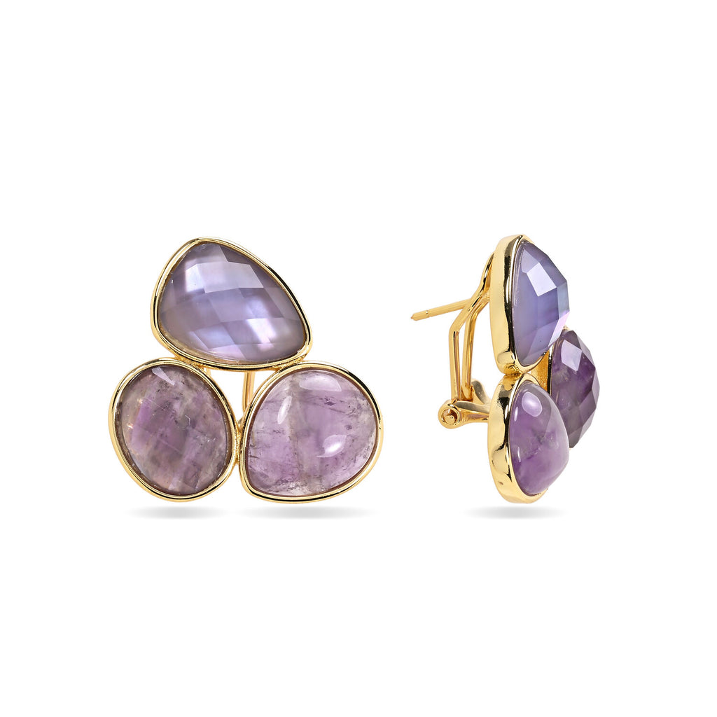 Amethyst Mineral Earrings  - Gold-plated