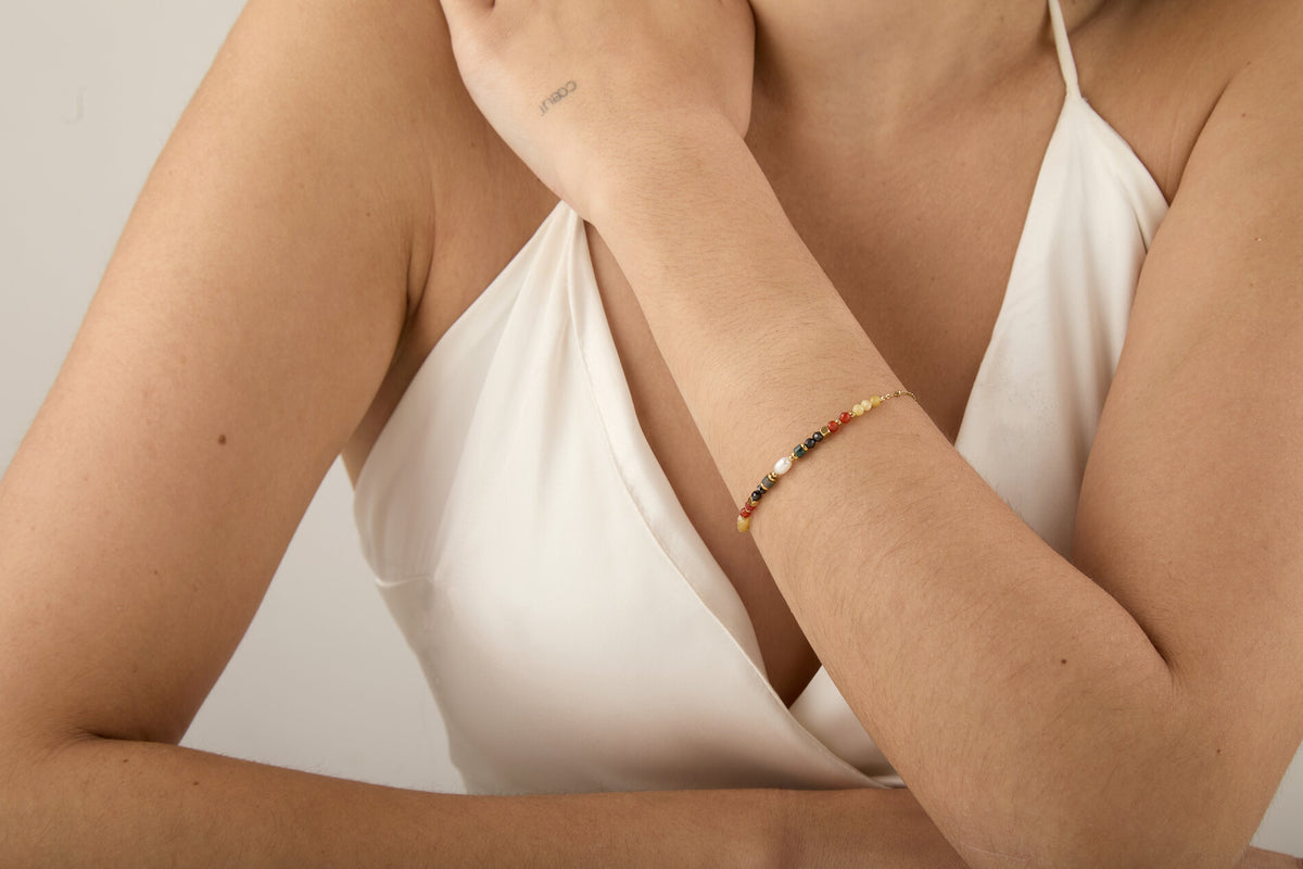 Steel Mineral Bracelet - Mineral and Pearls