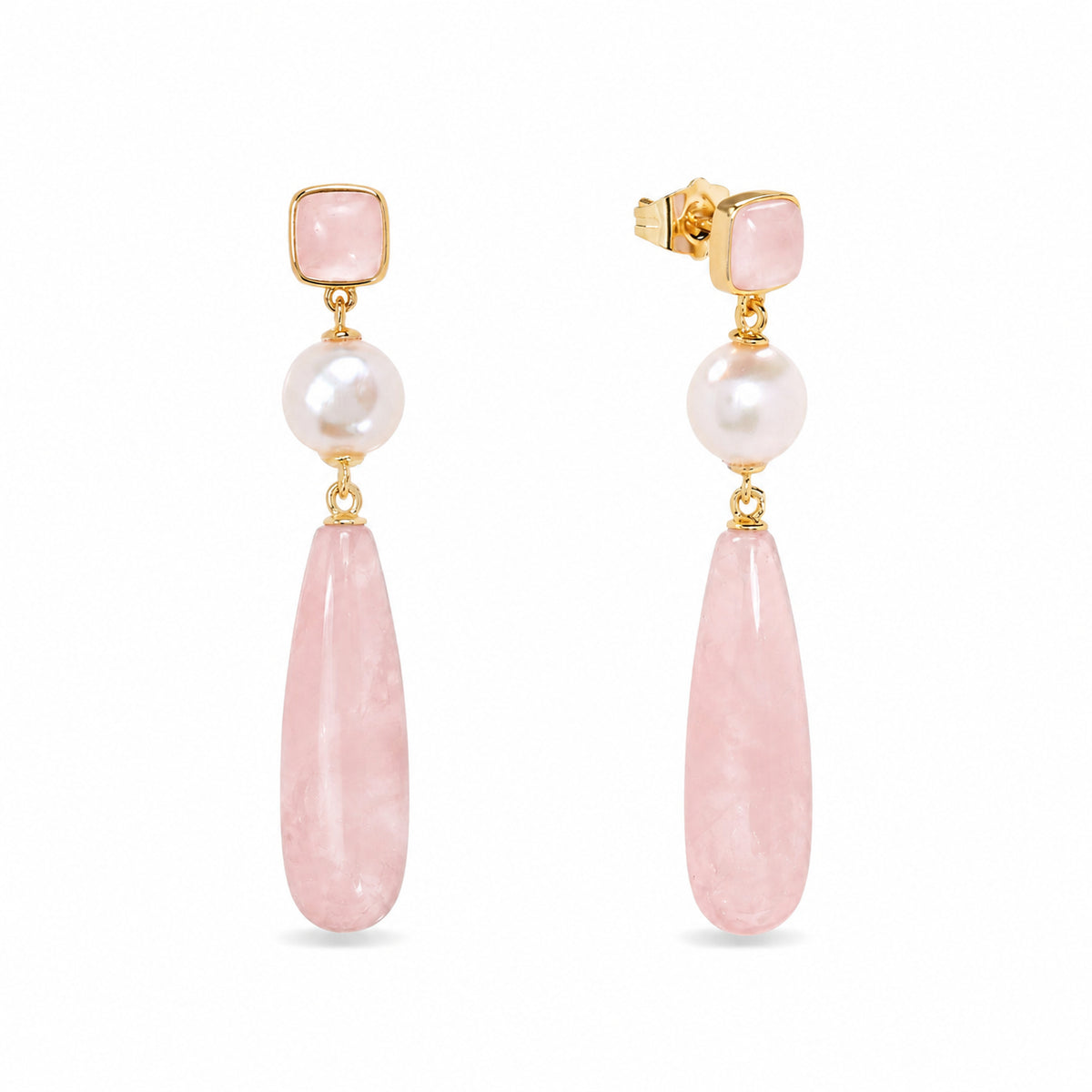 Rose Quartz Mineral Teardrop Earrings – Pearl