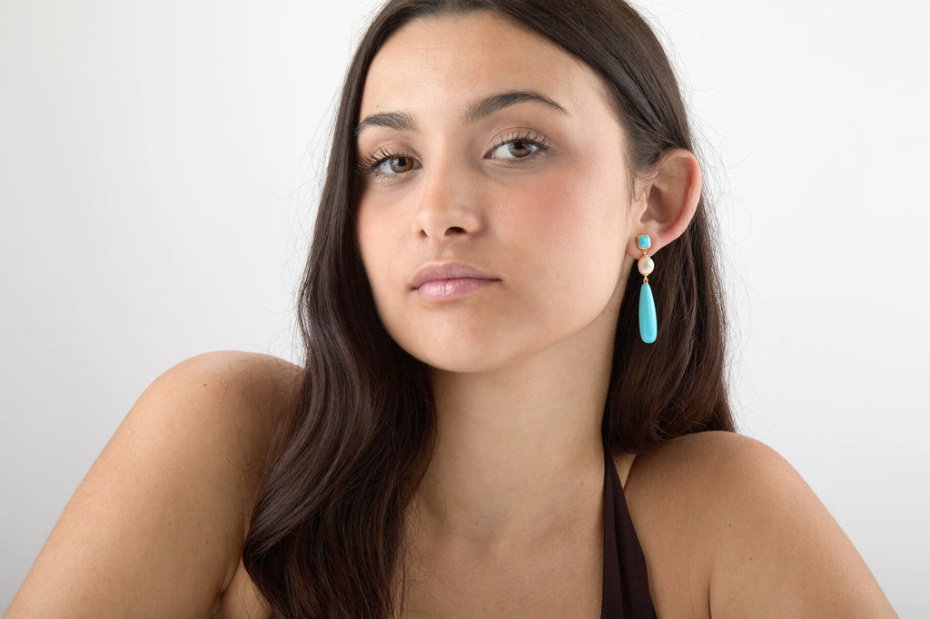 Turquoise Simile Mineral Teardrop Earrings – Pearl