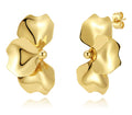 Long Steel Earring - Flower - 42 mm - Gold Color