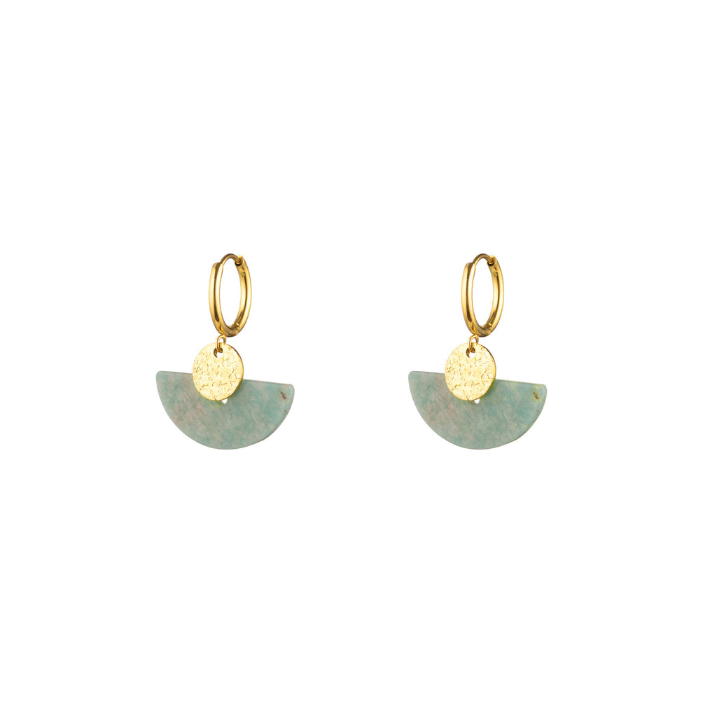 Natural Mineral Earrings - Hoop - Amazonite - Gold Color