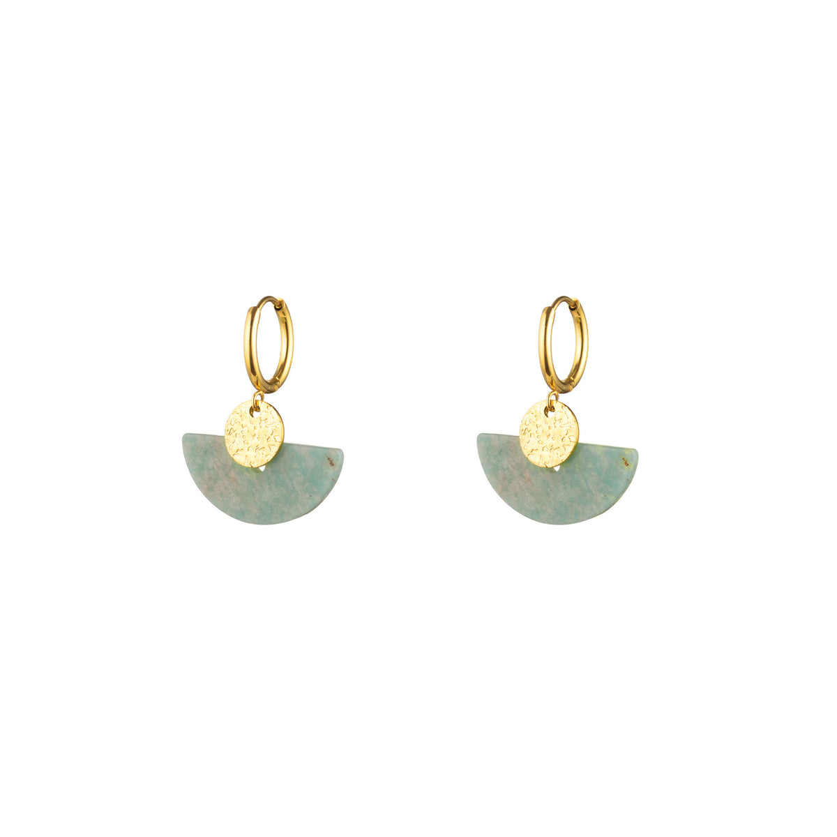 Natural Mineral Earrings - Hoop - Amazonite - Gold Color
