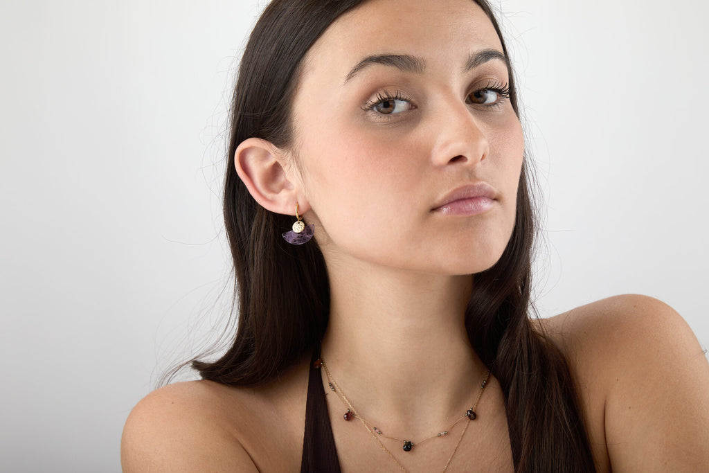 Natural Mineral Earrings - Hoop - Amazonite - Gold Color