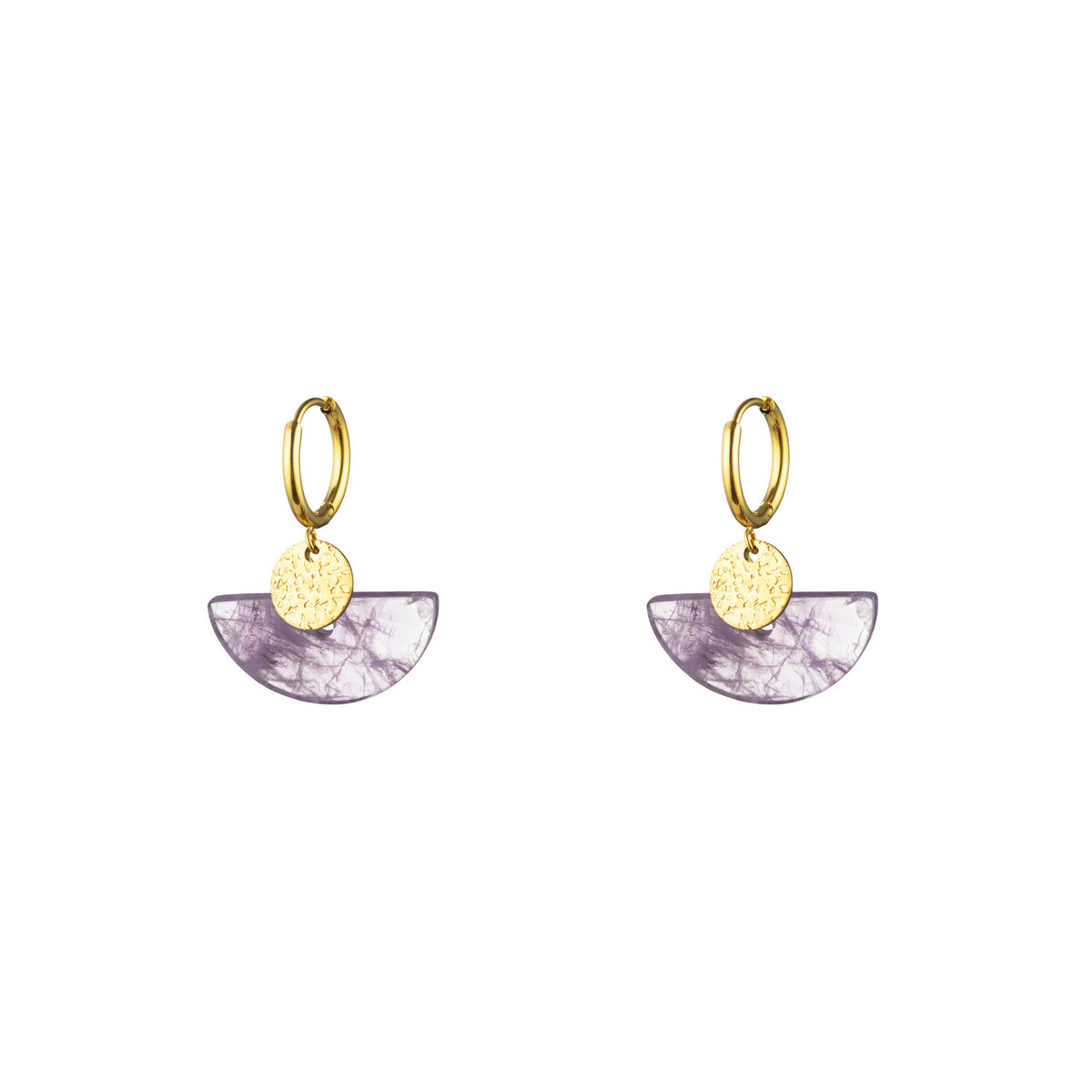 Natural Mineral Earrings - Hoop - Amethyst - Gold Color