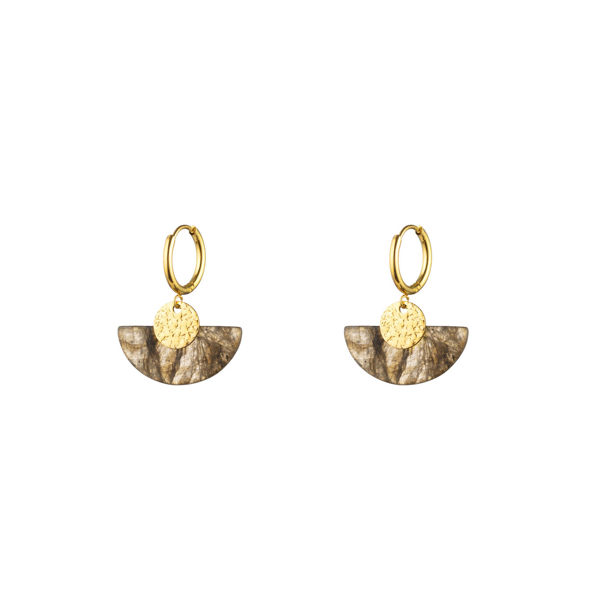 Natural Mineral Earrings - Hoop - Labradorite -  Gold Color