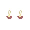 Natural Mineral Earrings - Hoop - Rhodonite -  Gold Color