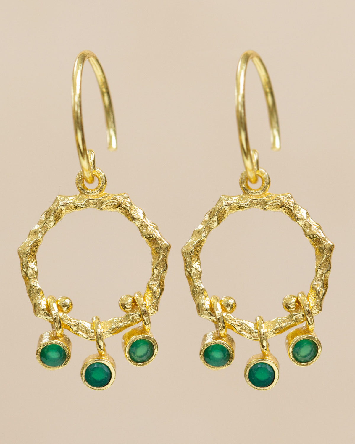 Earring Nori hexagon with green agate charms