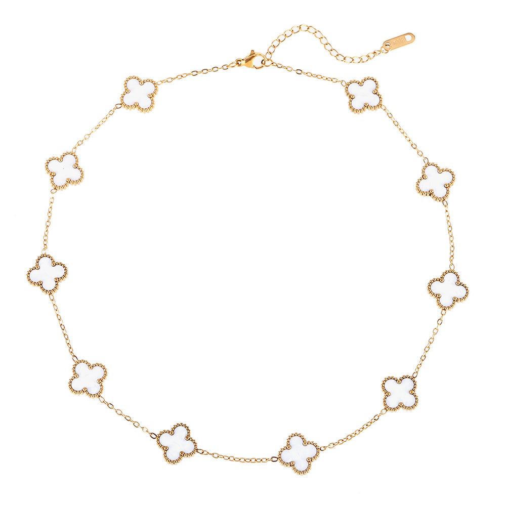 Necklace - Mother of Pearl Clover - Gold Color