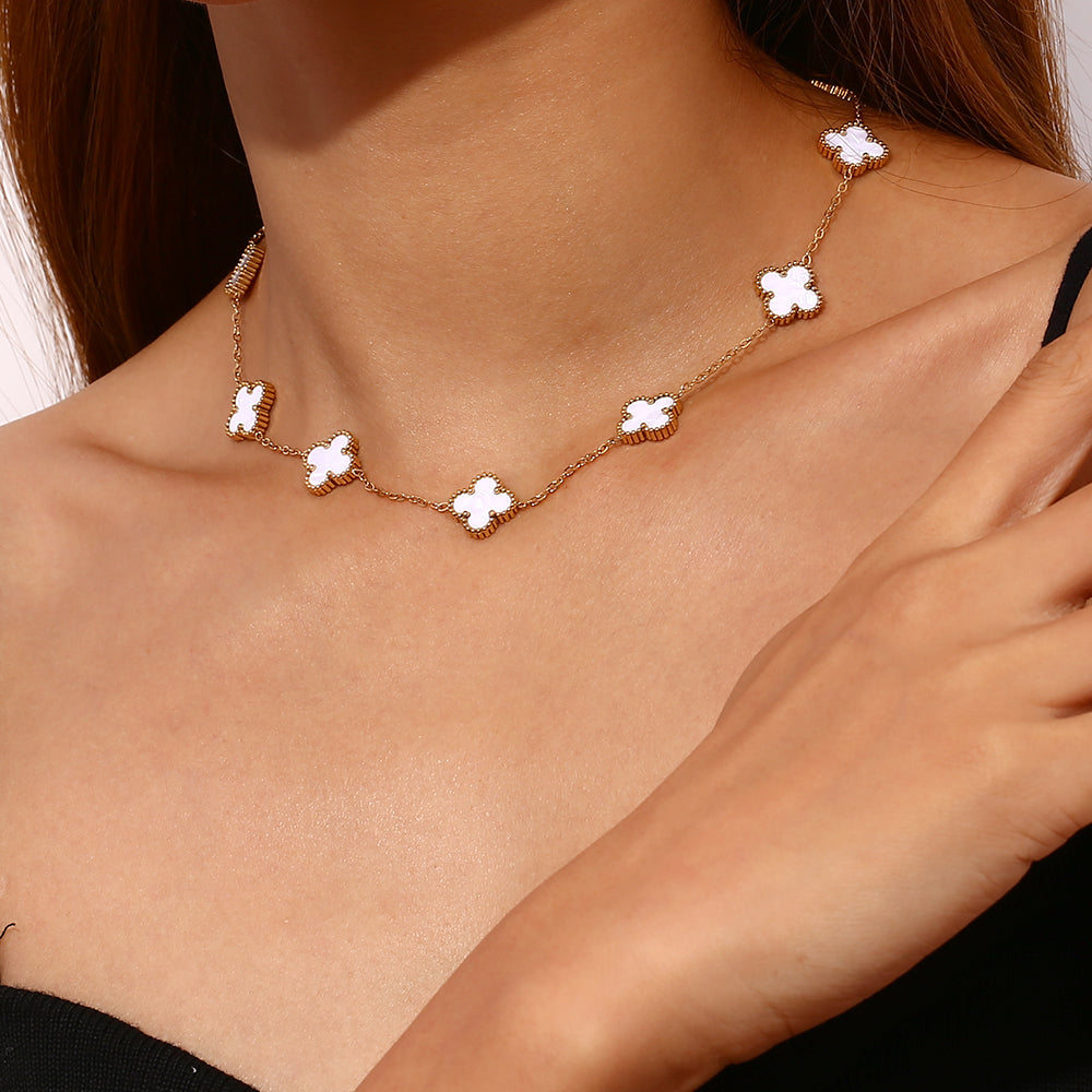 Necklace - Mother of Pearl Clover - Gold Color
