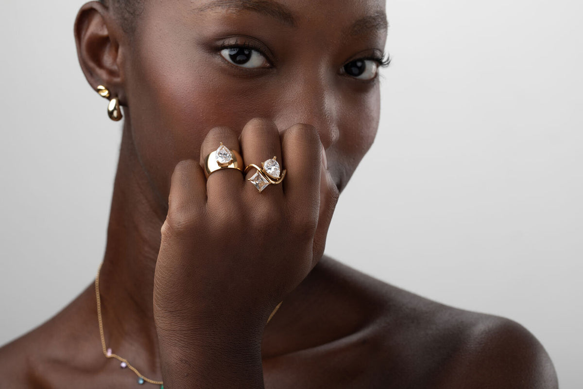 Steel Ring Zirconia - Gold Color