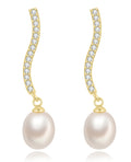 Cultured Pearl Mineral Earrings - Twisted Bar - White Zirconia - Gold plated