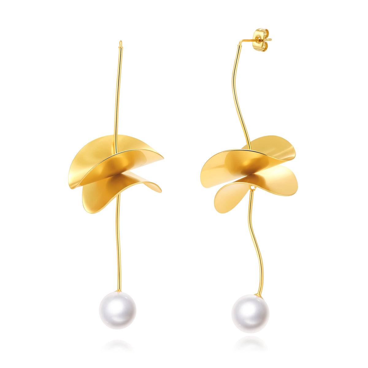Mineral Earring - Pearl - Design - 92 mm - Gold Color