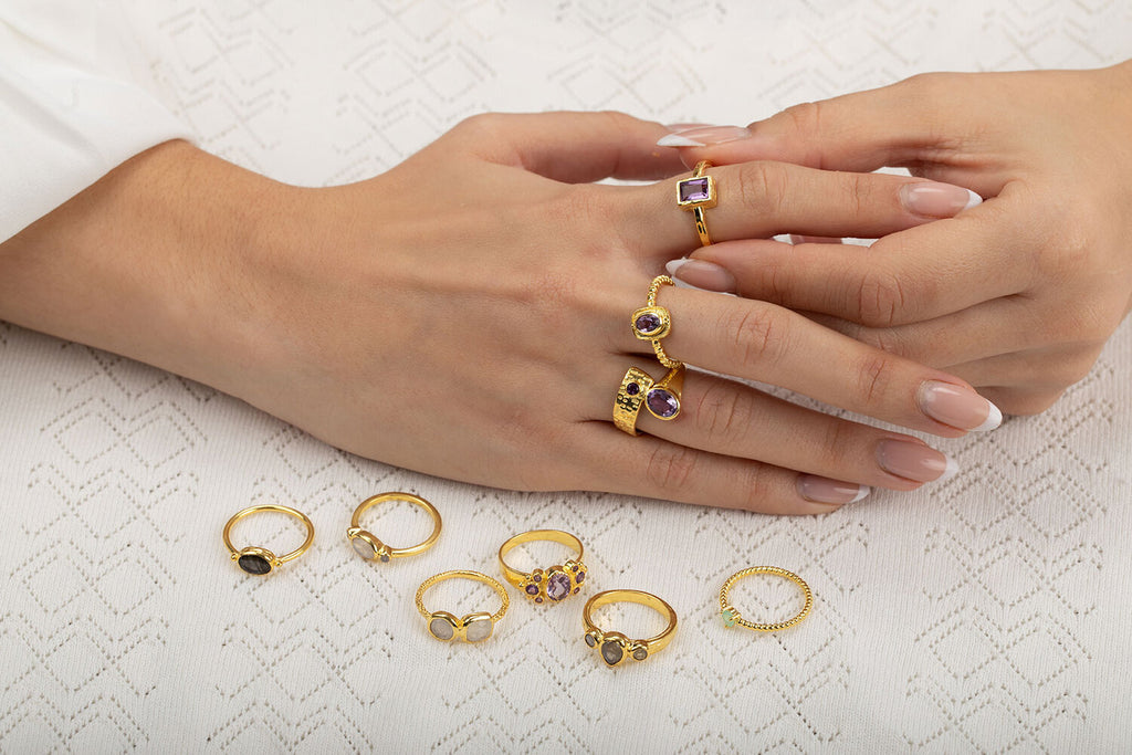 Mineral Ring - Teardrop 9mm - Gold Plated