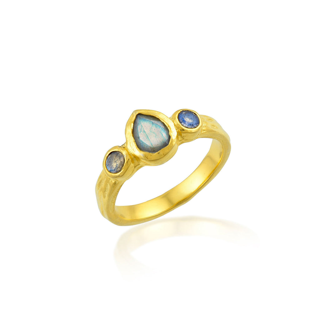 Mineral Ring - Teardrop  Labradorite  - Gold Plated