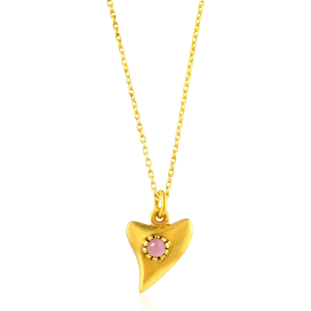 Necklace - Pink Chalcedony Shark Tooth  Gold plated