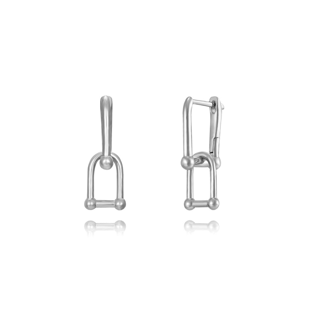 Square Earrings - Link 20mm - Rhodium Silver