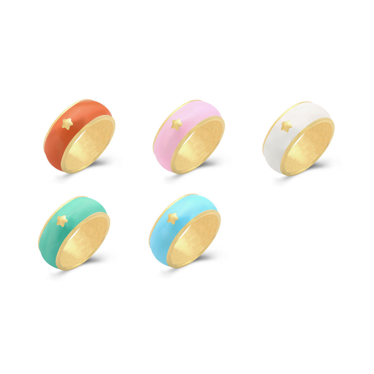 Enamel - Star Steel Ring - Gold Color