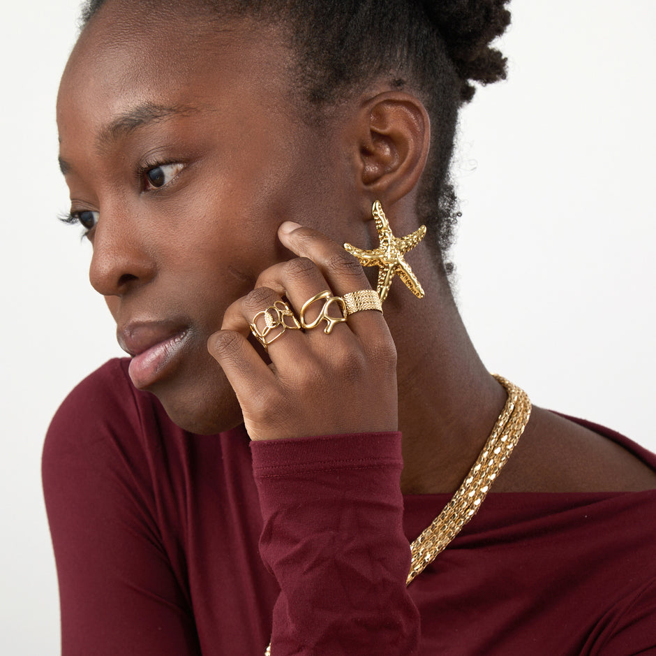 Plain Open Ring - Textured - Gold Color