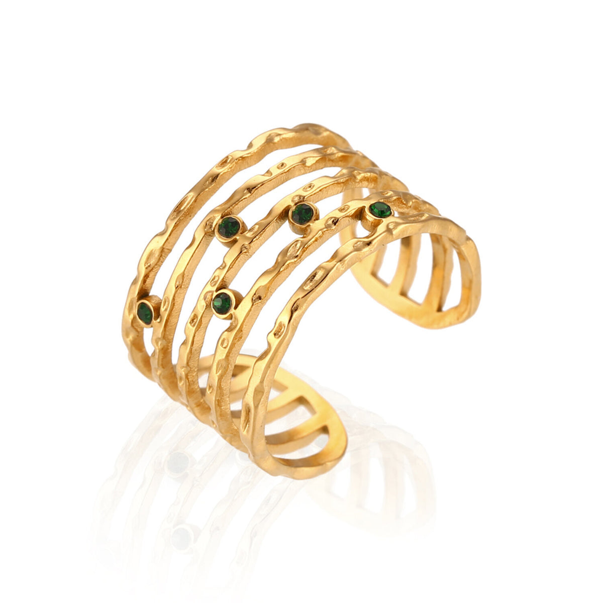 Open Steel Ring - Ziconia - Gold Color