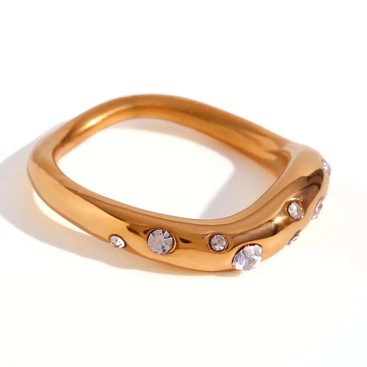 Wave Ring -Zircon  Ring - - Gold and Steel