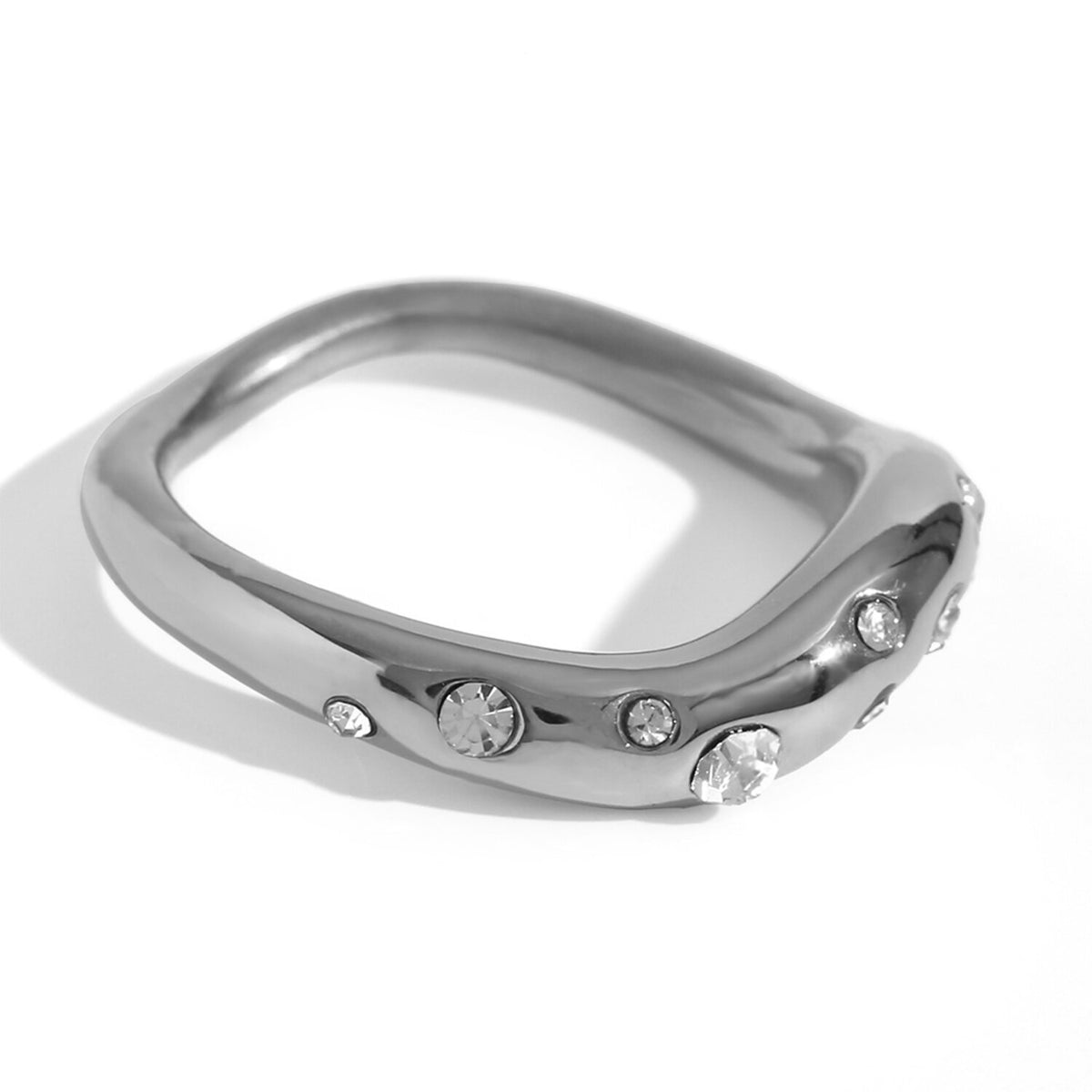 Wave Ring -Zircon  Ring - - Gold and Steel