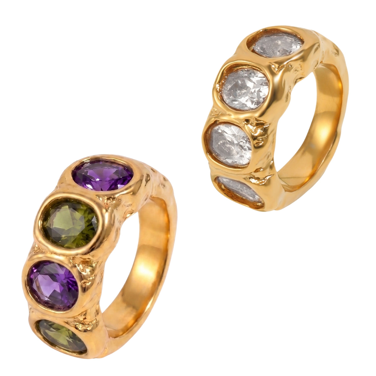 Hammered  Ring - Zirconia - Gold Color and Silver Color