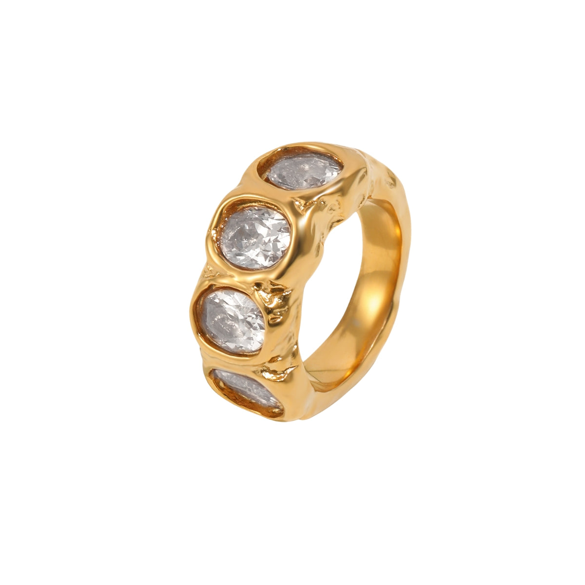 Hammered  Ring - Zirconia - Gold Color and Silver Color