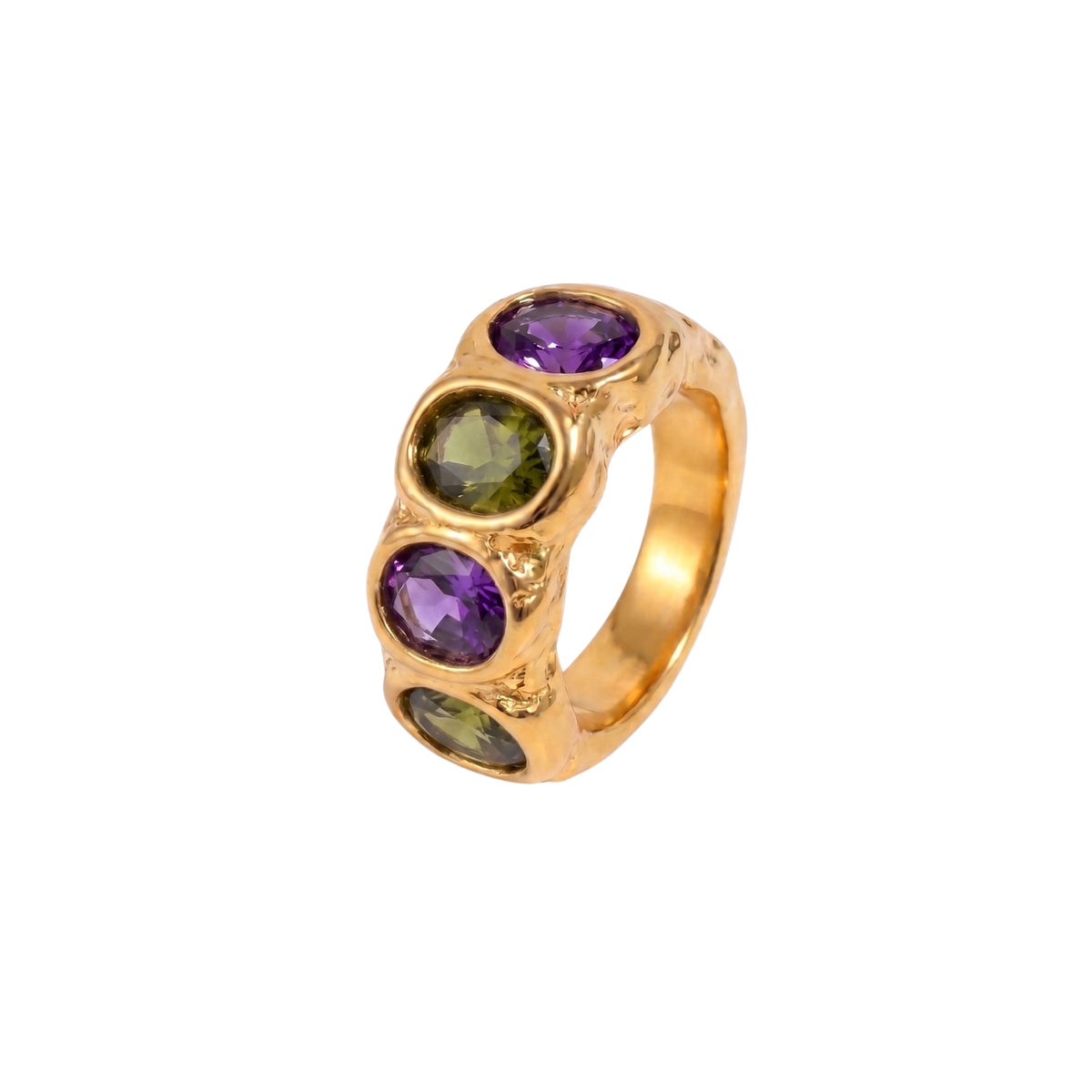 Hammered  Ring - Zirconia - Gold Color and Silver Color