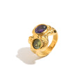 Hammered Stainless Steel Ring - Zirconia - Gold Color and Steel Color
