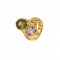 Hammered Ring - Cubic Zirconia -  Gold Color and Steel Color