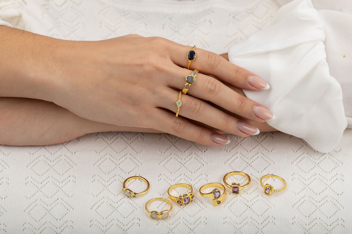 MINERAL RING - OVAL 6.5*8.5MM - GOLD PLATED